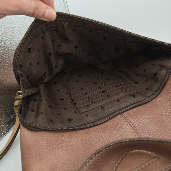 Fossil Morgan Zip Top Crossbody Messenger Shoulder Bag Brown Pebble Leather - Picture 5 of 14